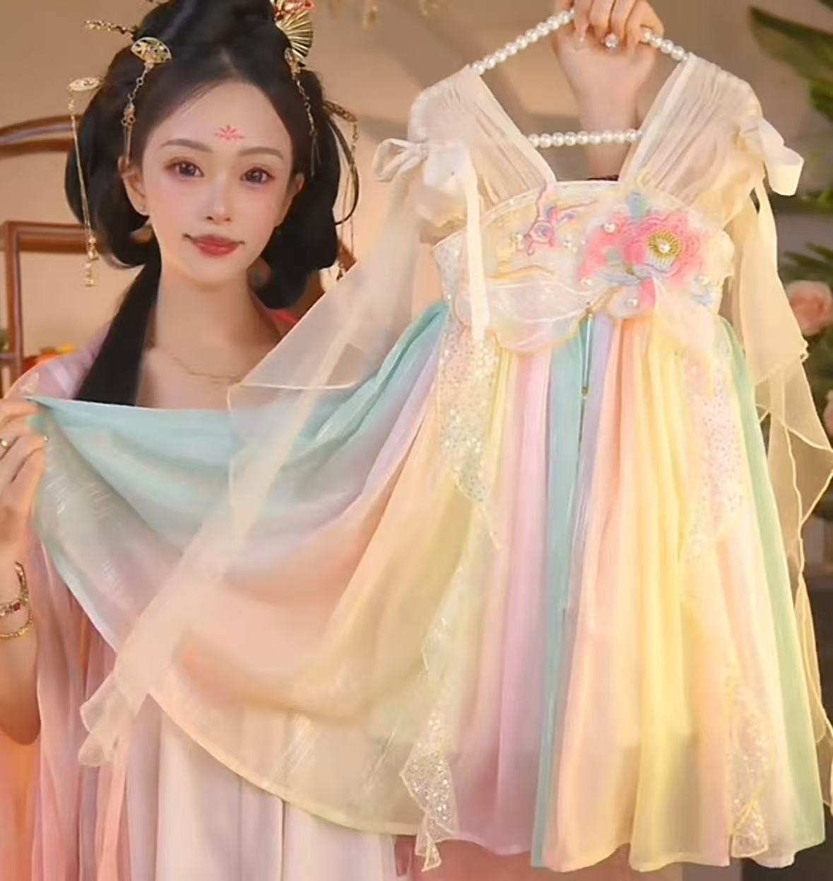 童绣阁【白露为霜】2025新款女童国风仙气夏季休闲汉服裙25271