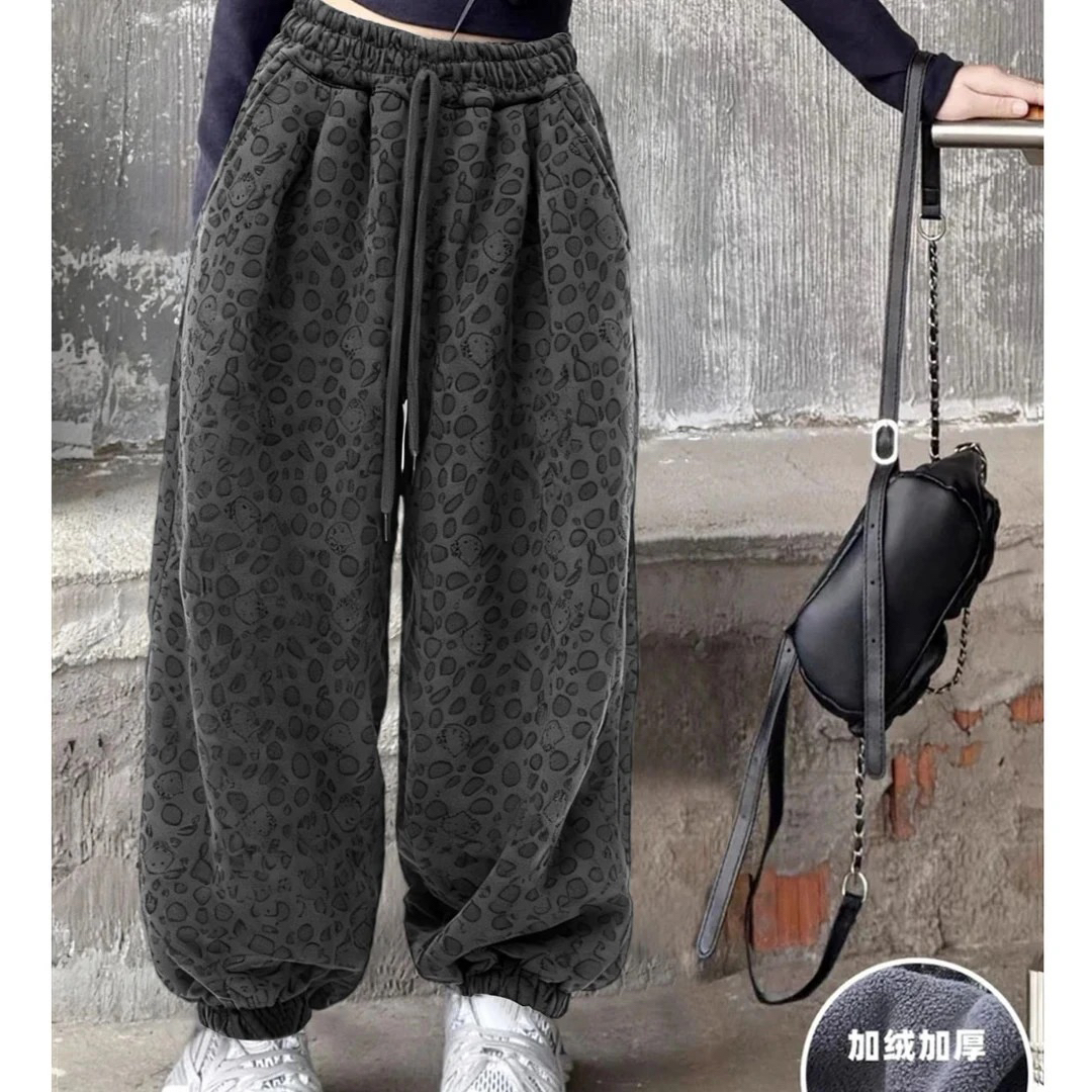 【现货】女童秋冬季加绒豹纹裤运动宽松新款洋气裤子