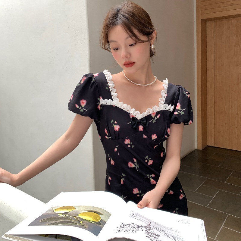 浪漫复古淑女收腰包臀显瘦气质连衣裙S0698