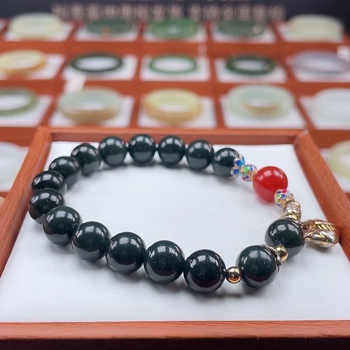 和田玉手链未镶嵌黑青