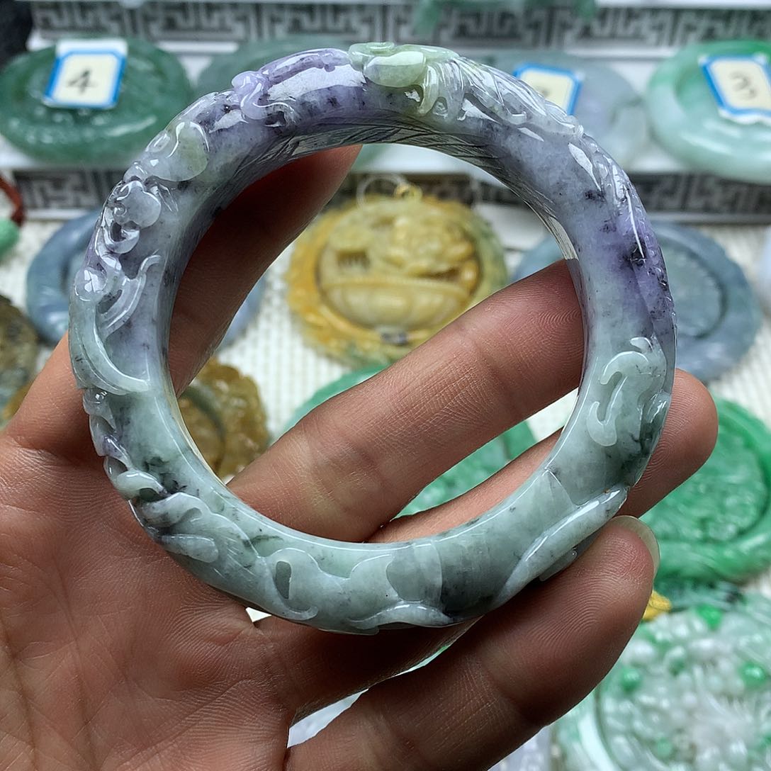 翡翠手镯未镶嵌宜雕花手镯58.8mm圈口