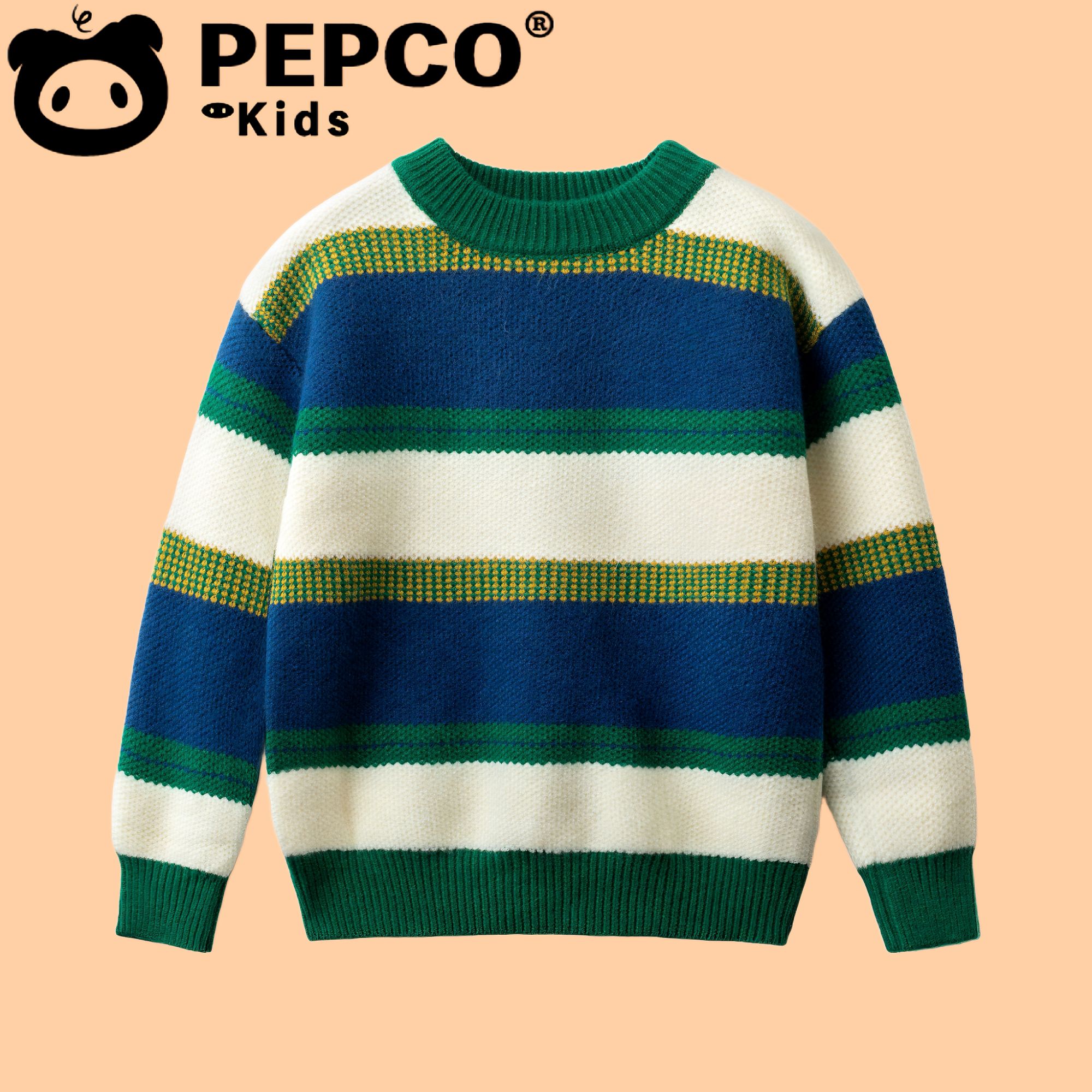 PEPCO/小猪班纳2025冬季新款儿童条纹撞色针织毛衣休闲百搭时尚款