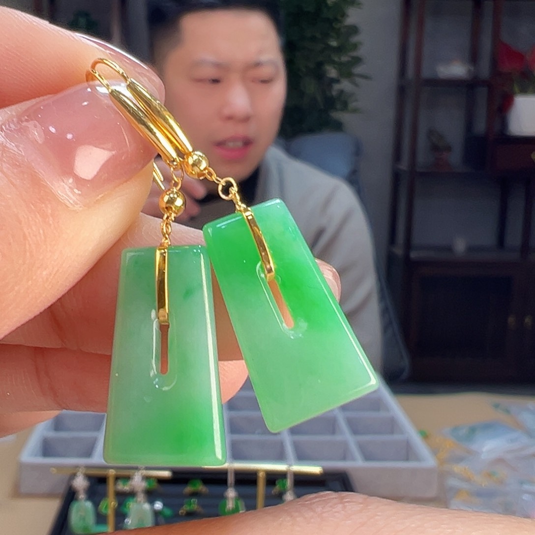 翡翠耳饰18K金镶嵌耳环49