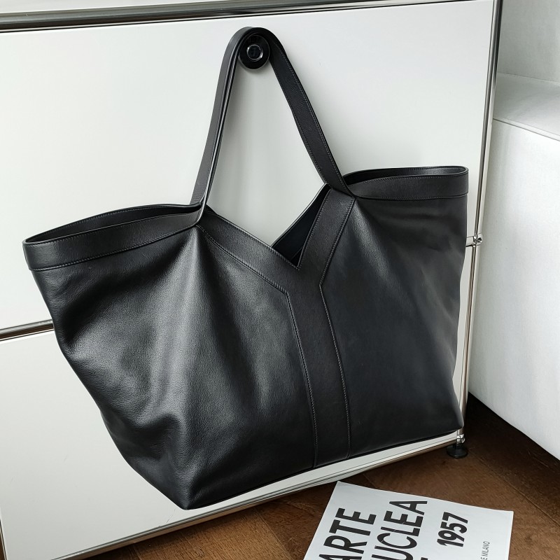95新 YSL/圣罗兰 Azul-黑色牛皮Y Cabas单肩托特包52282