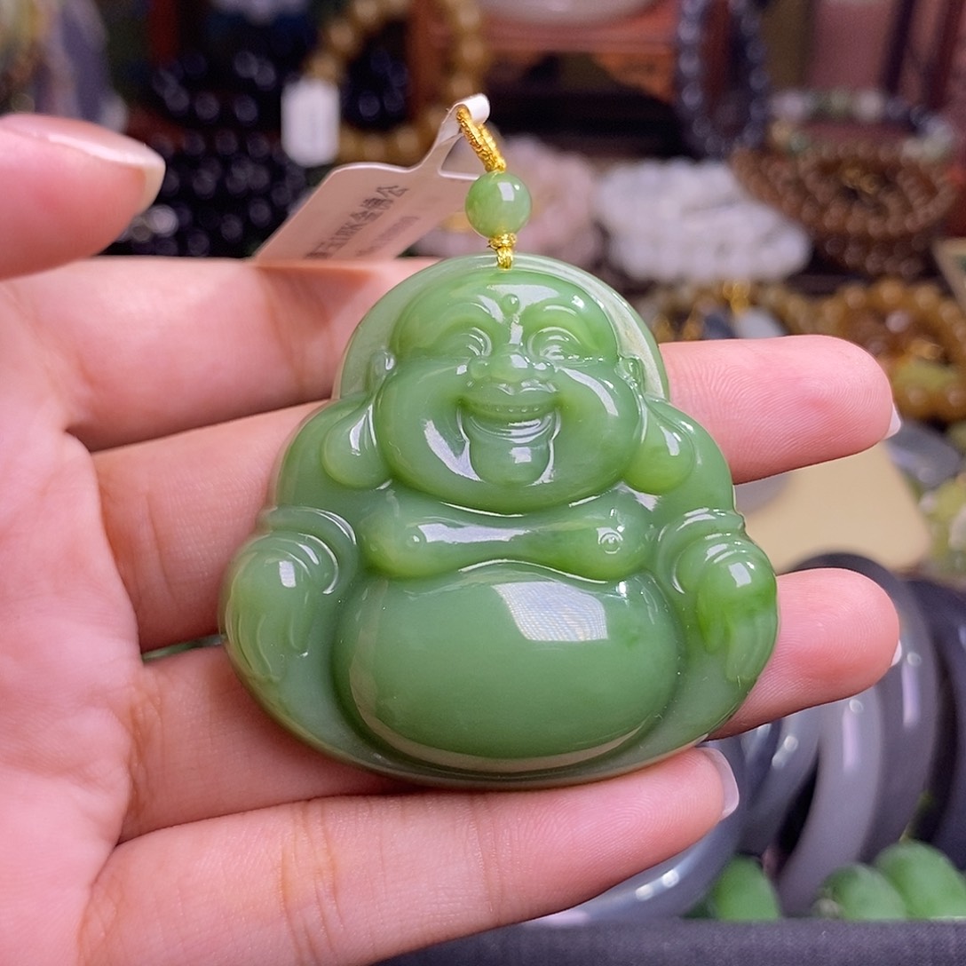 和田玉未镶嵌颈饰碧玉粉绿老矿料佛公 