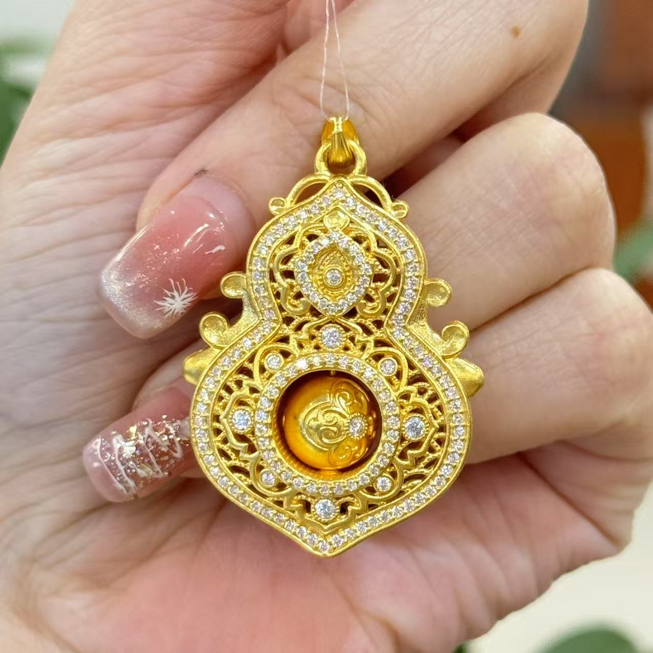 Y【四美葫芦点钻吊坠】足金999精工5D