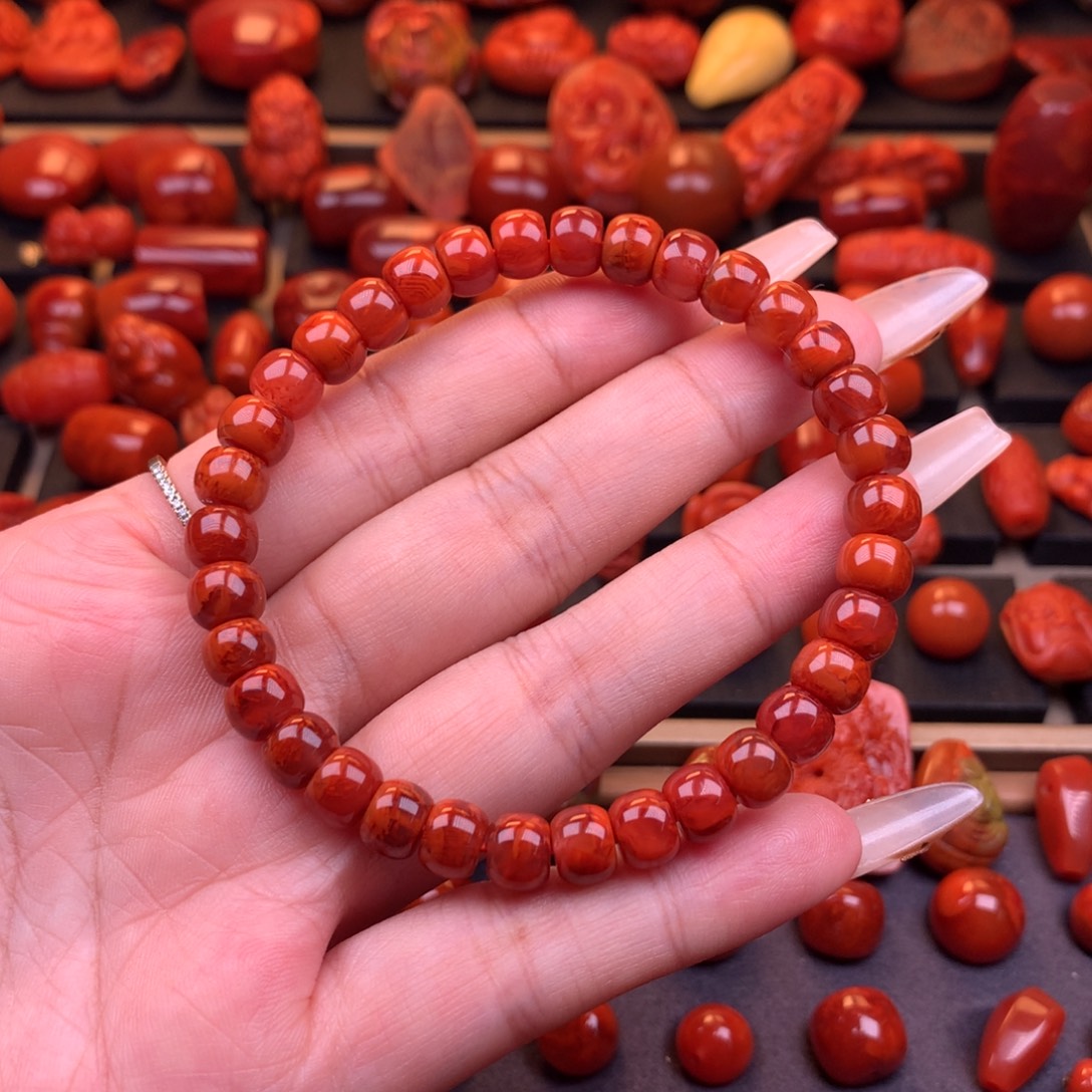 南红玛瑙未镶嵌川料原矿老型手串7.7mm