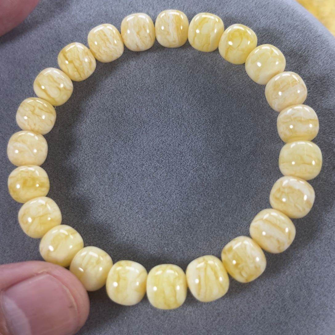 蜜蜡手串未镶嵌俄料同料白花虎皮