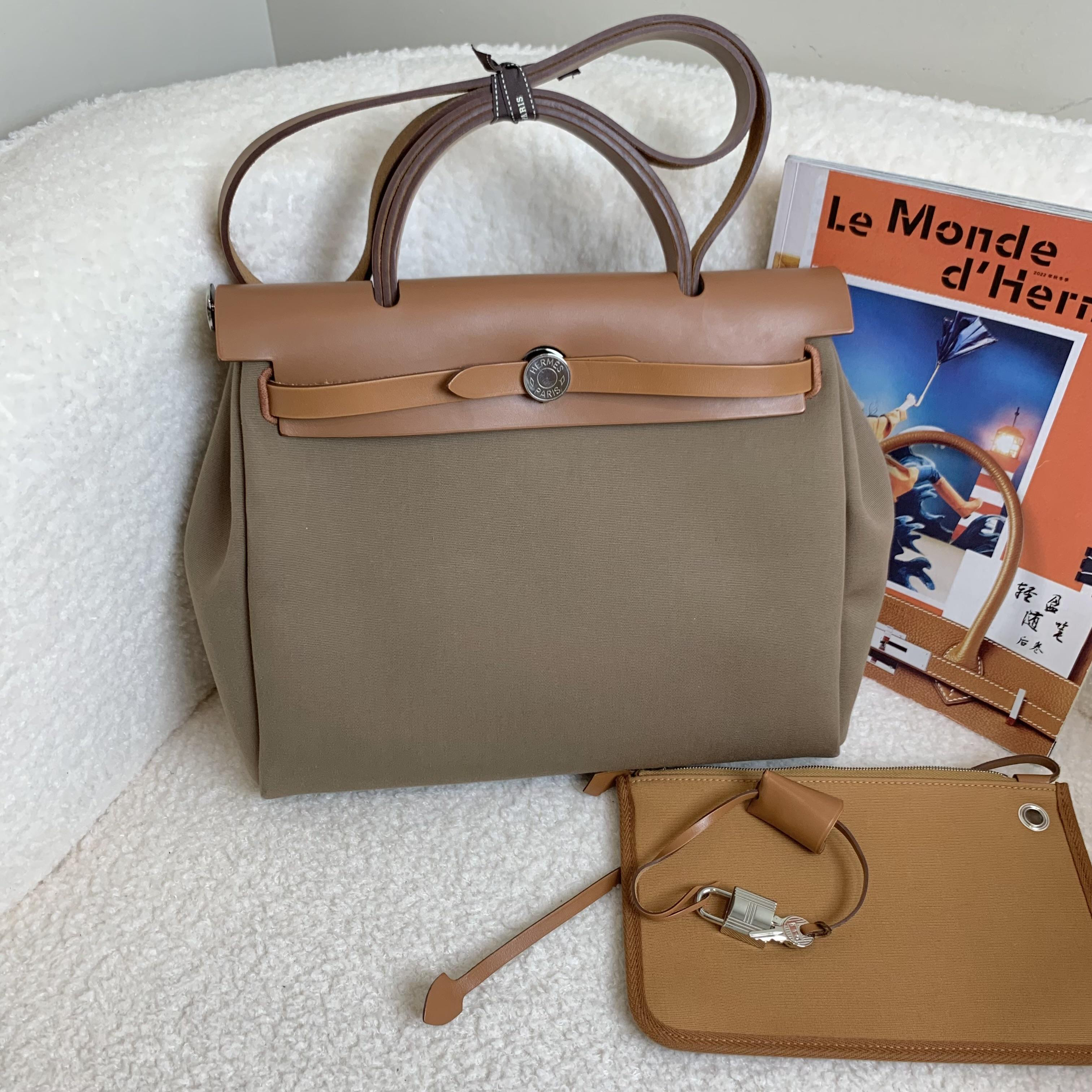 99新 Hermes/爱马仕 壹臻/ 大象灰帆布拼皮herbag31 u刻93137038