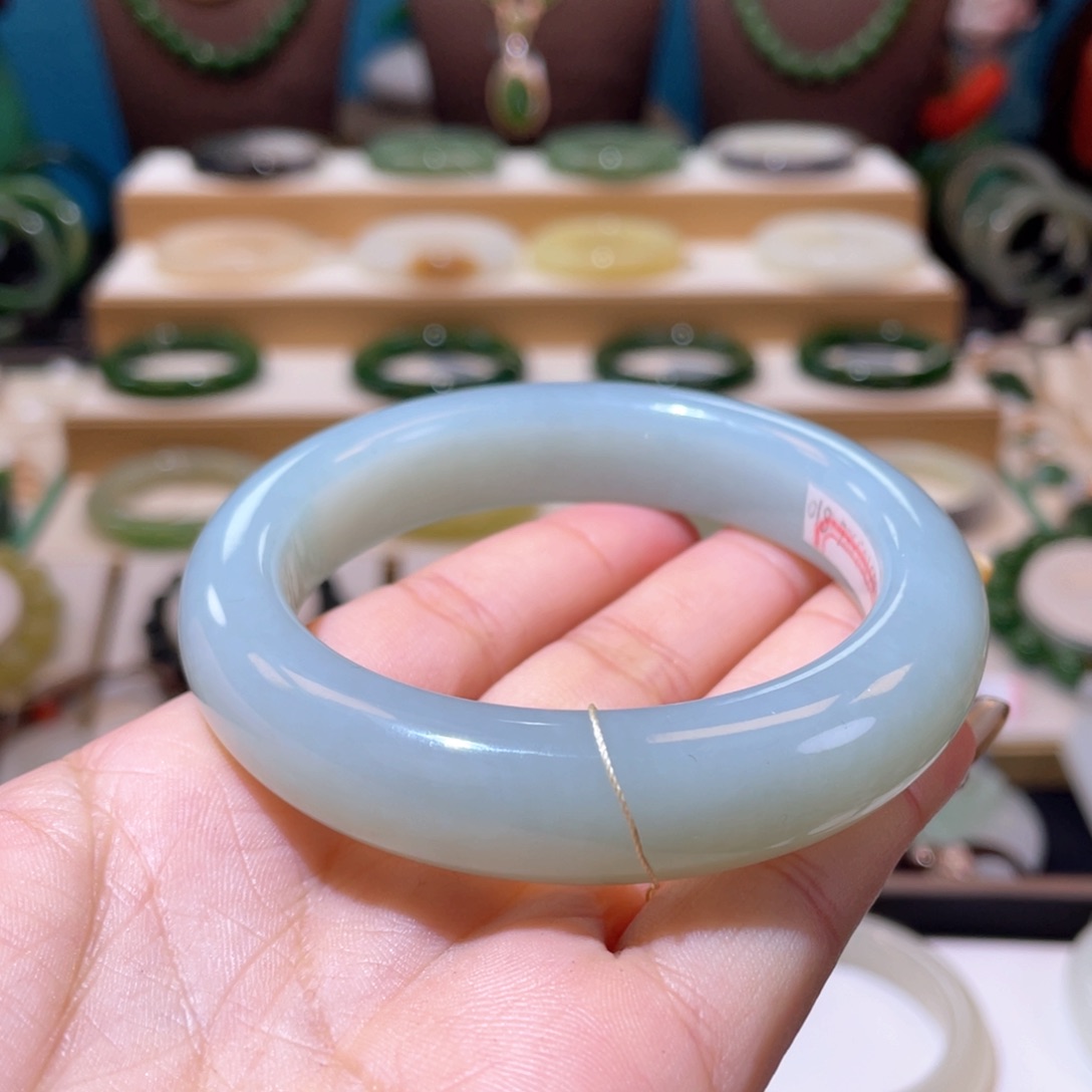 和田玉高品切莫蓝手镯58、59未镶嵌