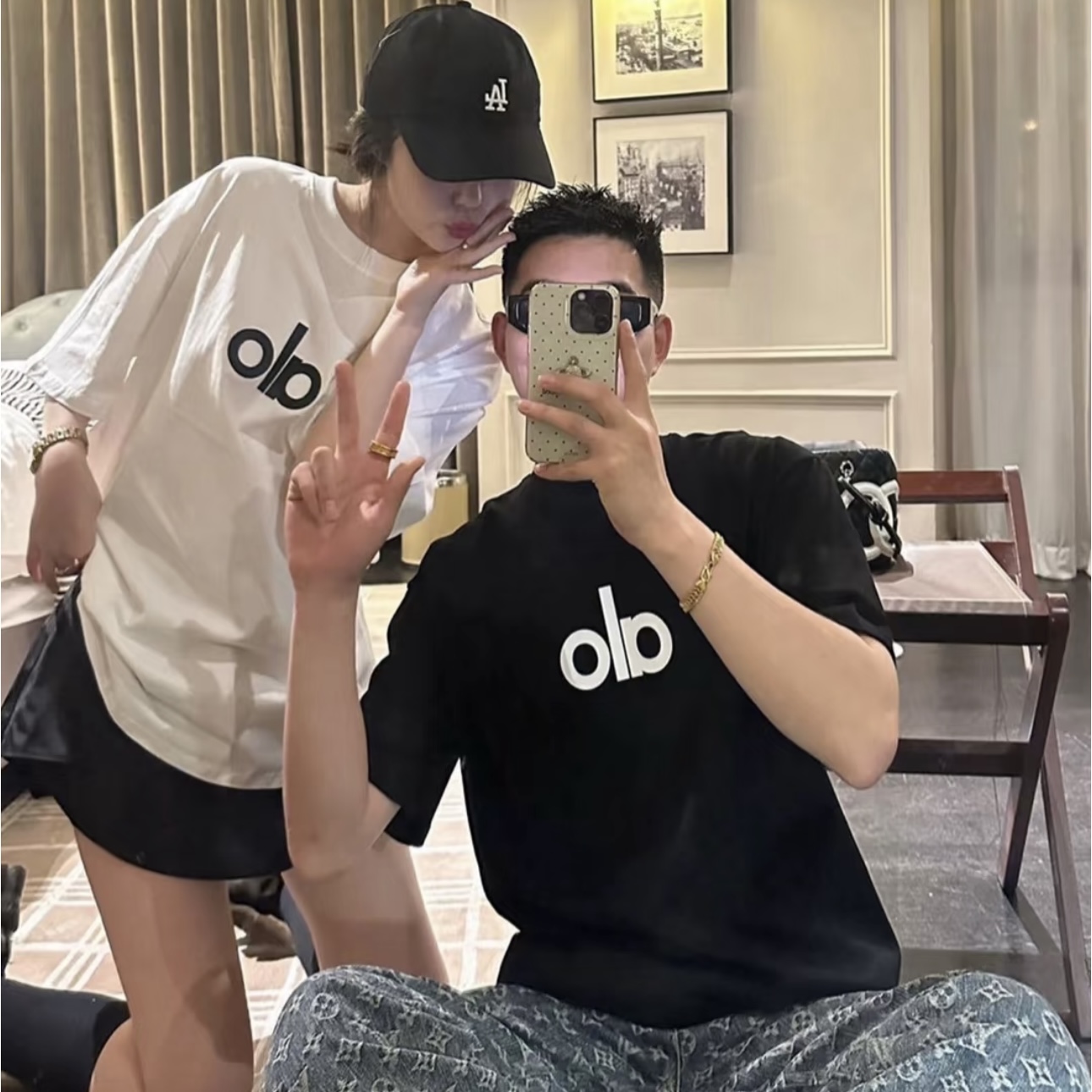 ALO字母印花男女情侣圆领半袖潮流百搭纯棉休闲T恤-ALO001