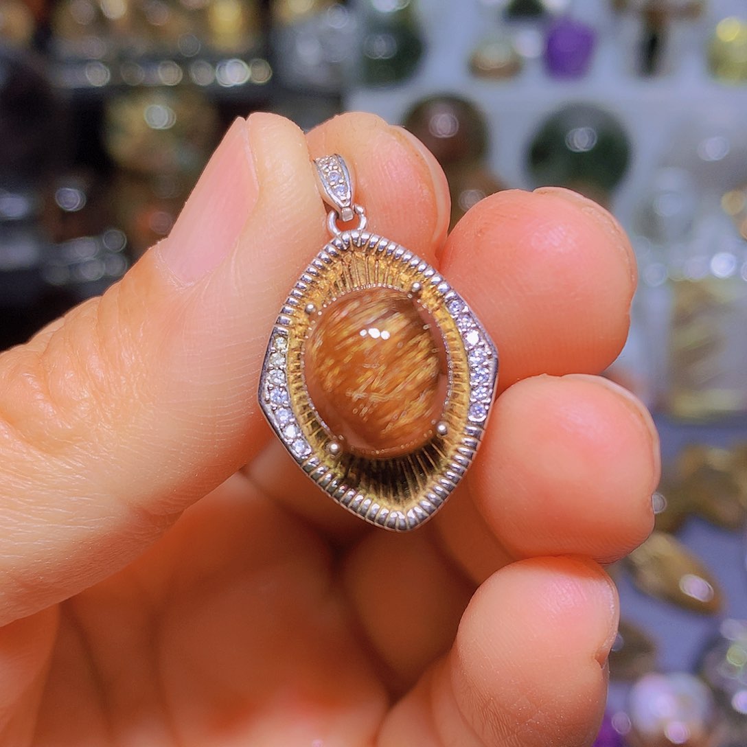 吊坠银S925镀金镶嵌水晶天然水晶