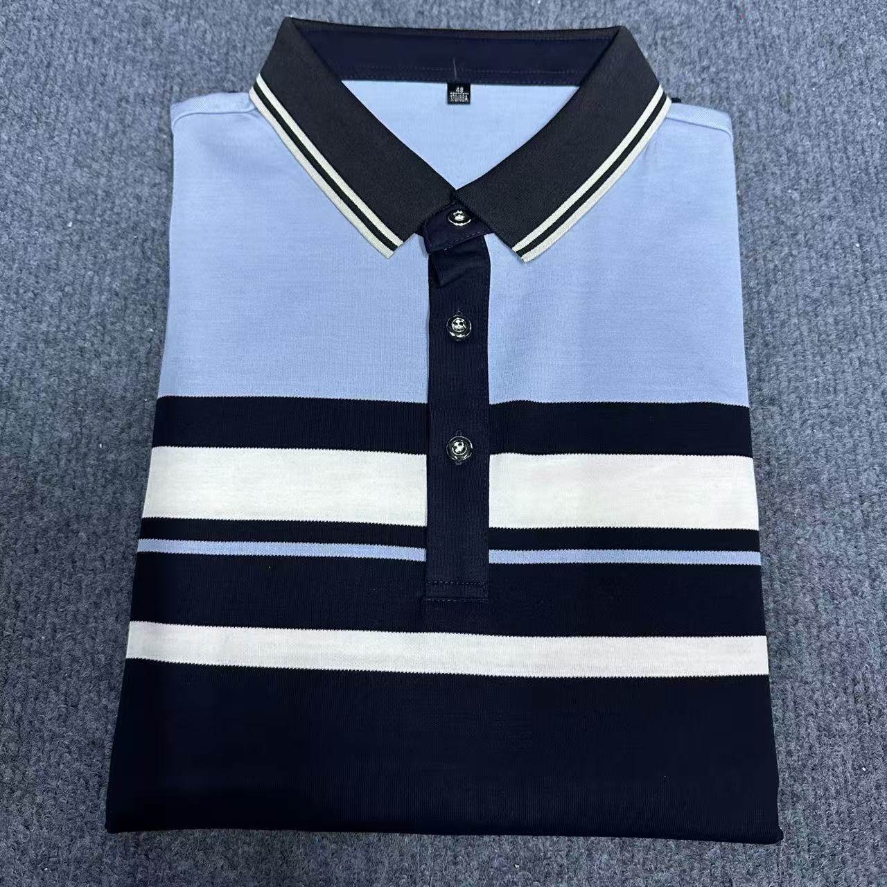 条纹 秋季长袖T恤男时尚翻领长袖保暖上衣亲肤男装