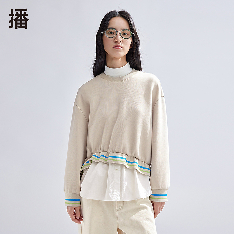播2024春半高领卫衣休闲宽松圆领拼接卫衣BDR1VD0246