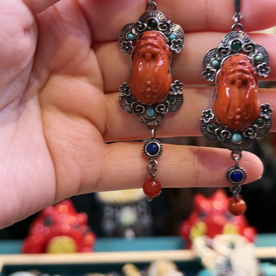 南红玛瑙耳饰银S925镶嵌，