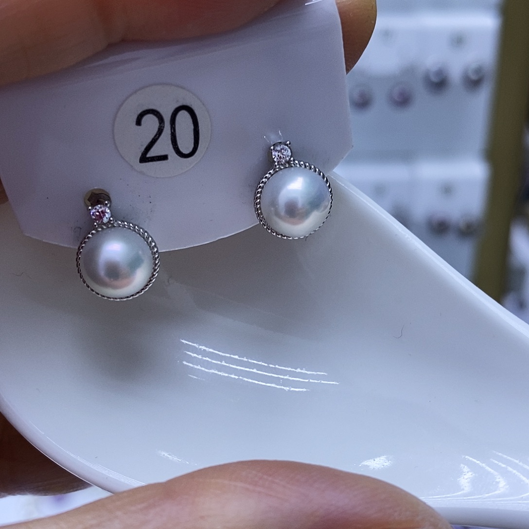 淡水珍珠银S925镶嵌耳饰20
