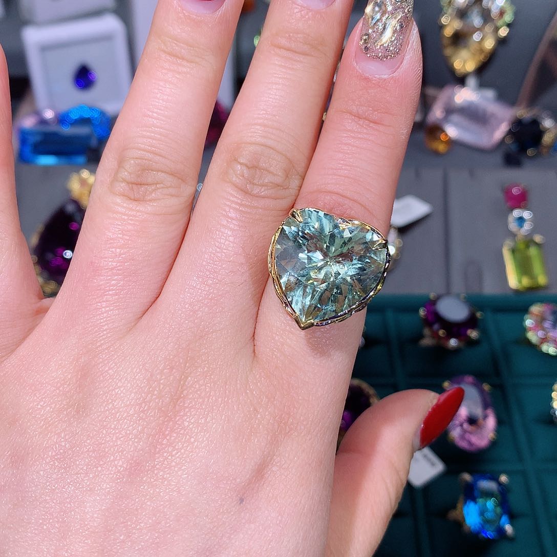 绿水晶戒指银S925镶嵌戒指