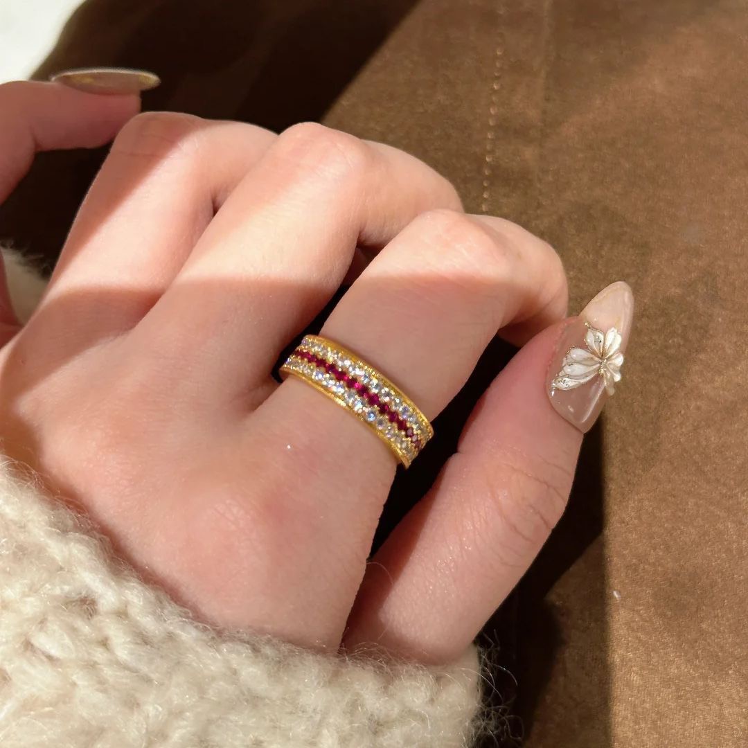 铜合金戒指 璀璨姐妹新中式轻奢闪动蔷薇吊坠项链戒指BJ018