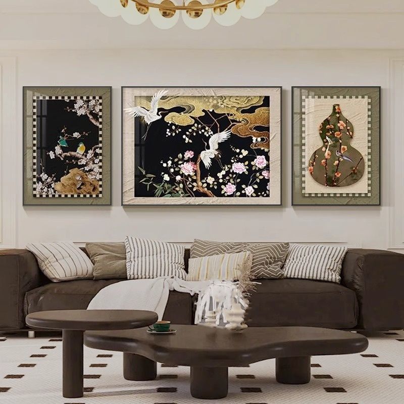 法式中古风客厅装饰画大气复古寓意好沙发背景墙新中式挂画