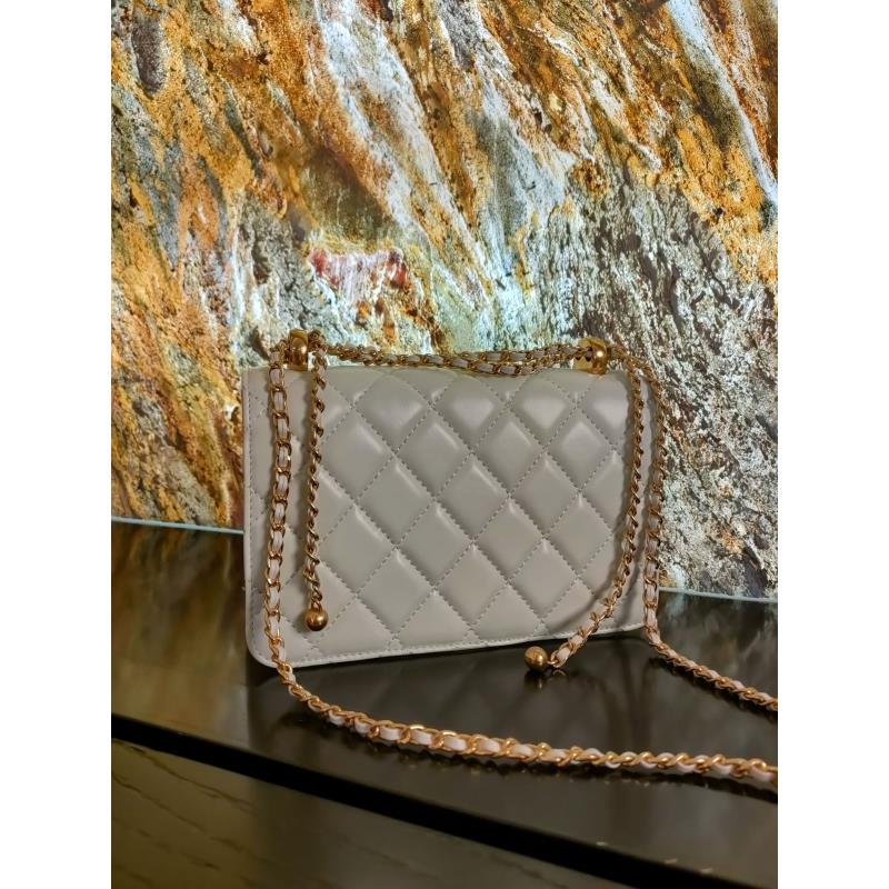 手工真皮包22-550959-白 细金球菱格内外香