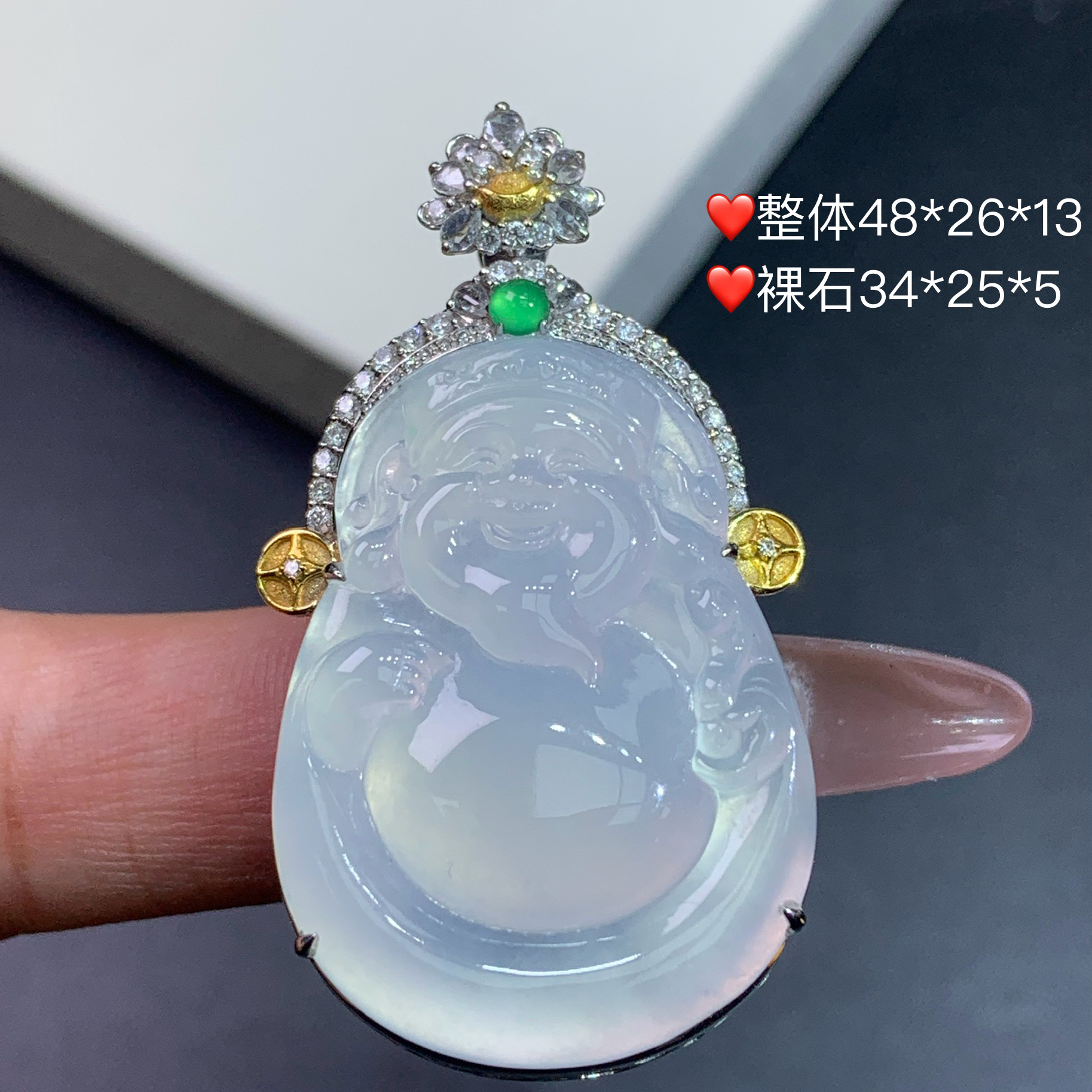 新品推荐·18k金高冰白冰起光财神爷翡翠玉石缅A吊坠气质意境轻奢