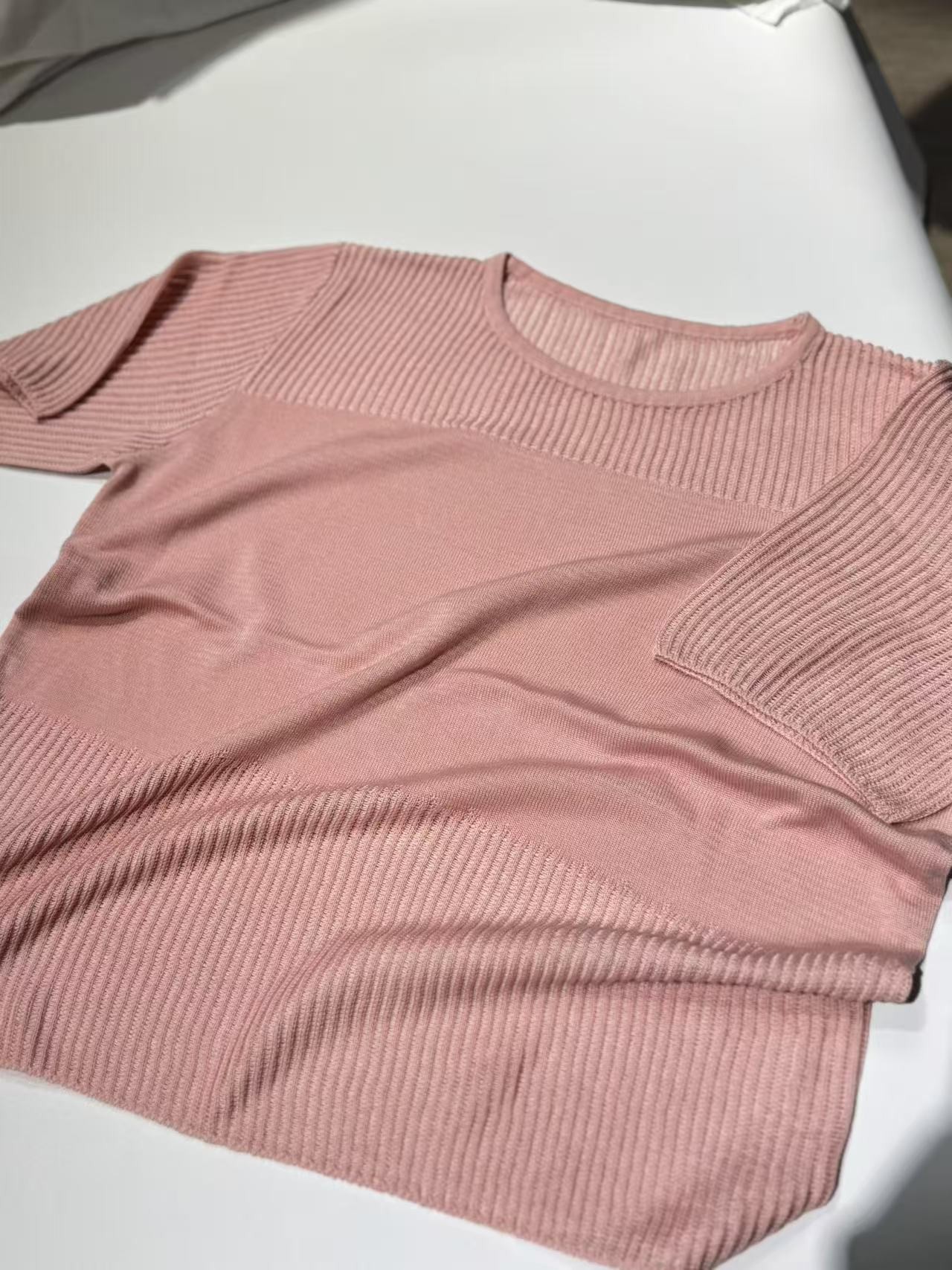 【欧琲】M-764圆领纯色针织短袖