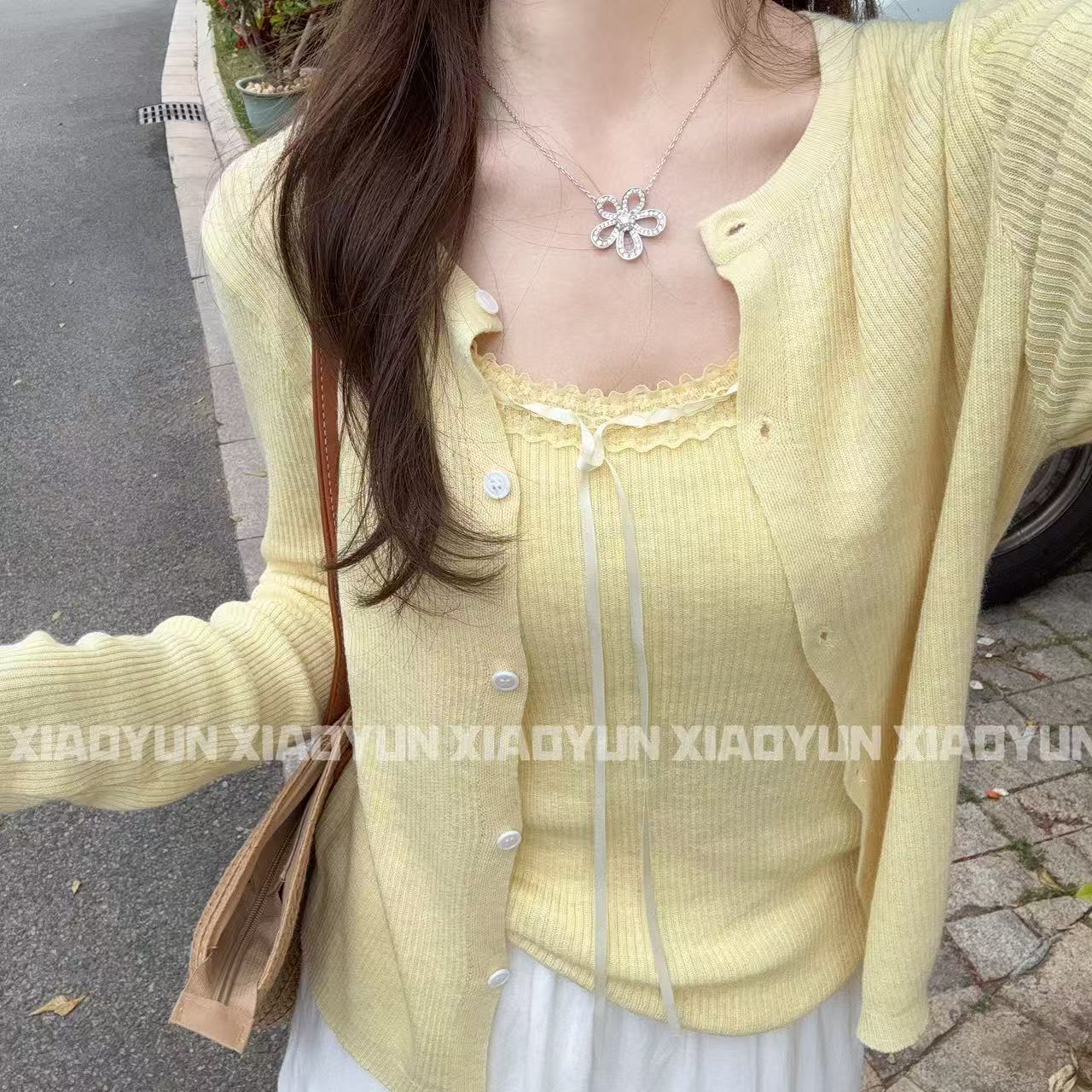 蝴蝶结吊带+开衫 小允姐姐2025新款气质时尚蝴蝶结吊带+开衫套装