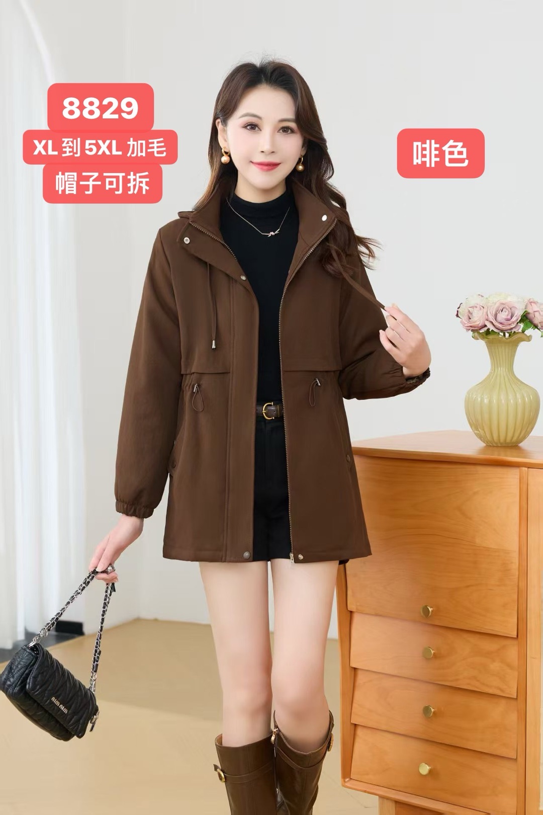 【衣联服饰】精品妈妈款冬季加绒加厚中长款外套8829