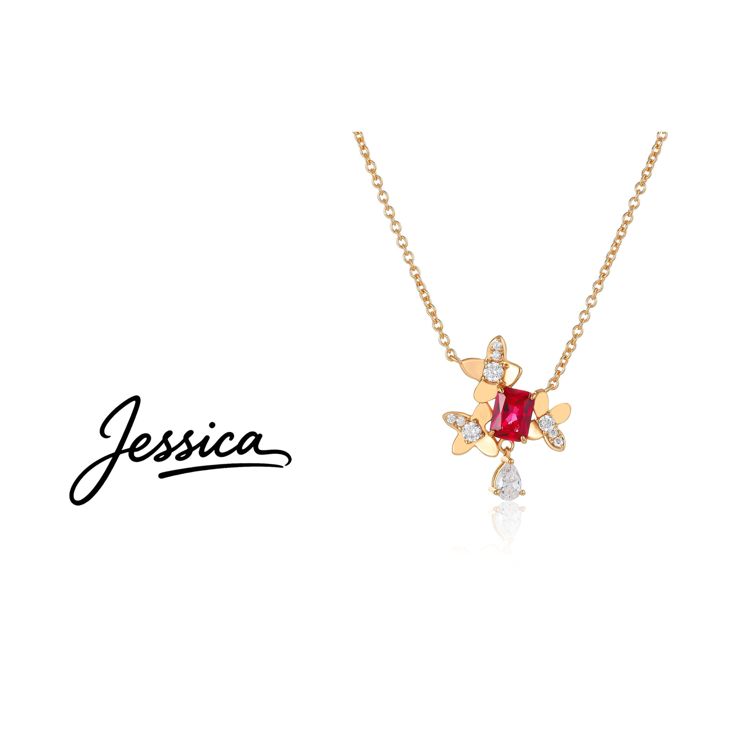 佳西卡 CNC 精工 45厘米 四叶花玫瑰红方块项链（JXK573）