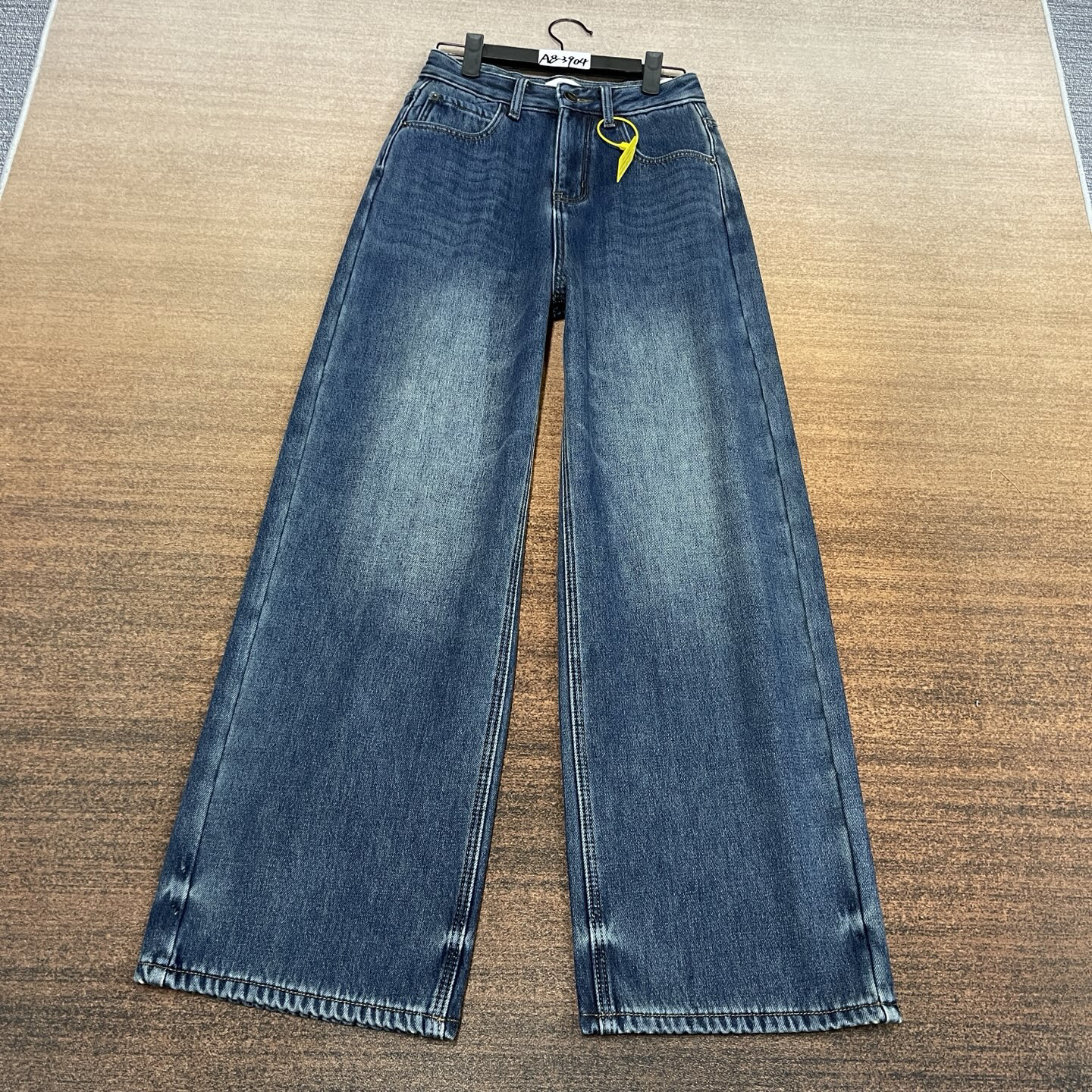 #A8-3904 加绒-厚绒 蓝色美式个性直筒裤 无弹软牛仔（不换退）