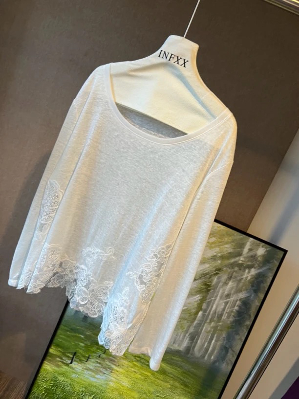 莫奈晨雾法式蕾丝亚麻拼接小衫