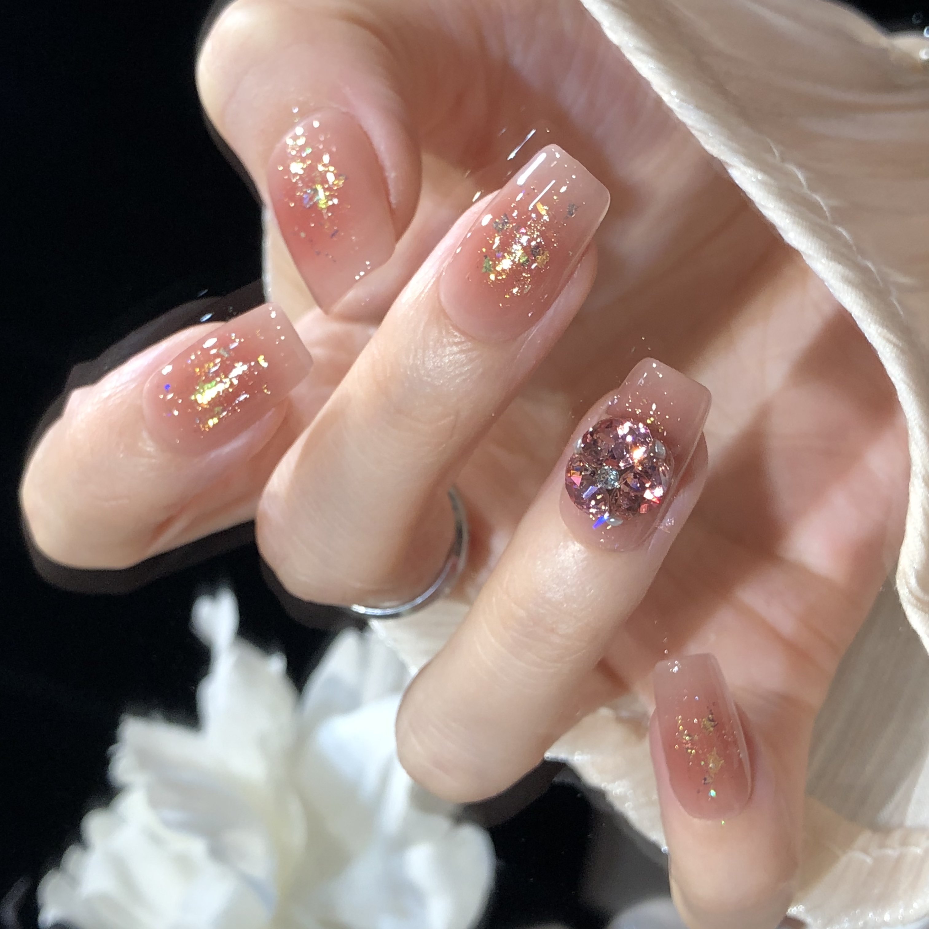 【柔纱金芒】【施家华子钻】纯手工穿戴甲可拆卸美甲光疗甲