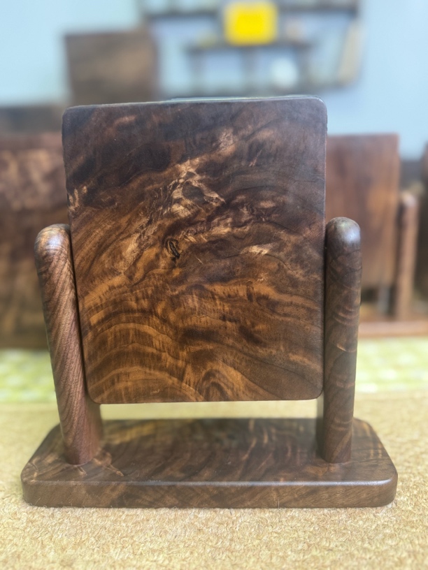 黑胡桃实木化妆镜台式桌面折叠梳妆镜便携随身简约原木高清镜子