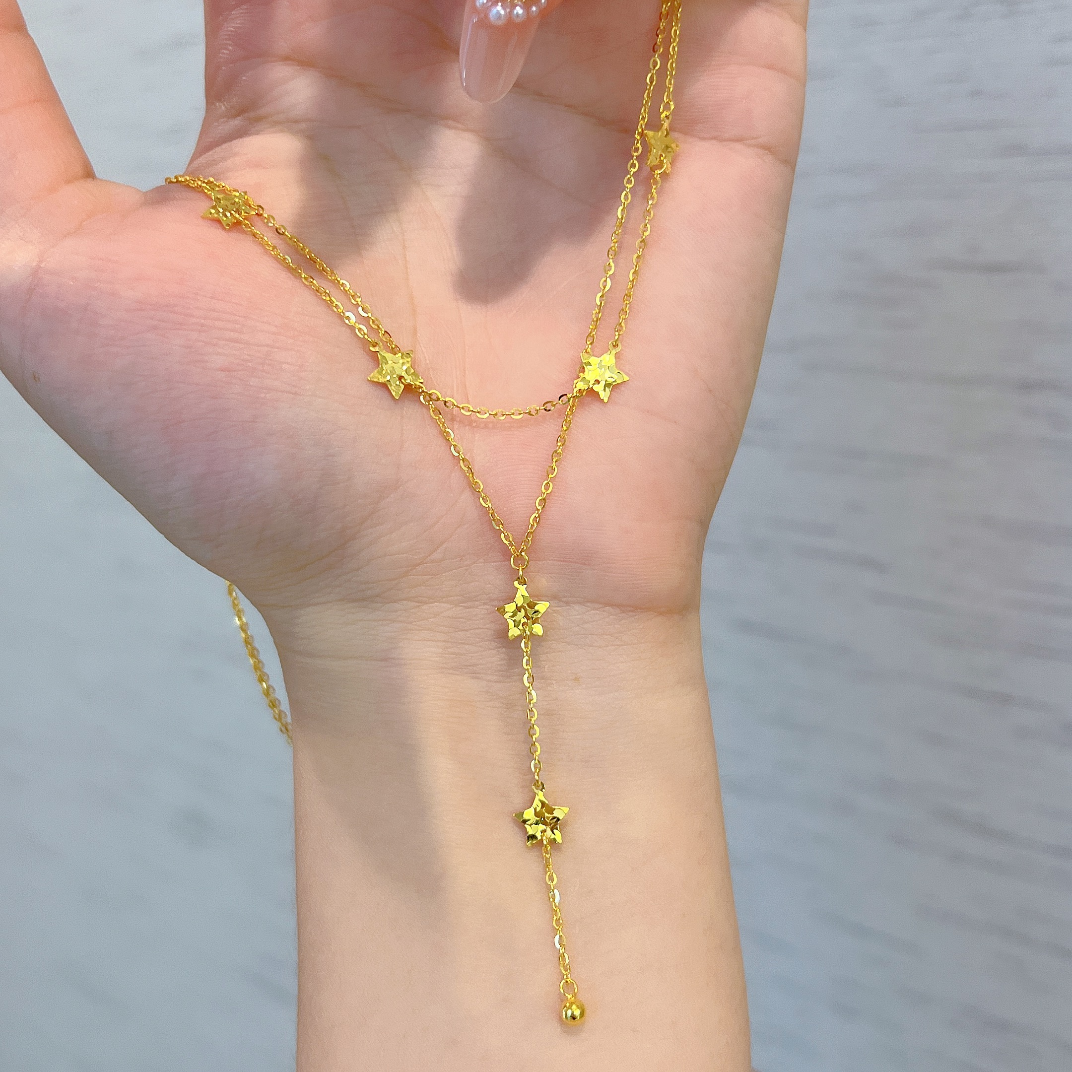 不支持七天无理由【双链时尚星星叠戴黄金套链】足金999 多样性发一