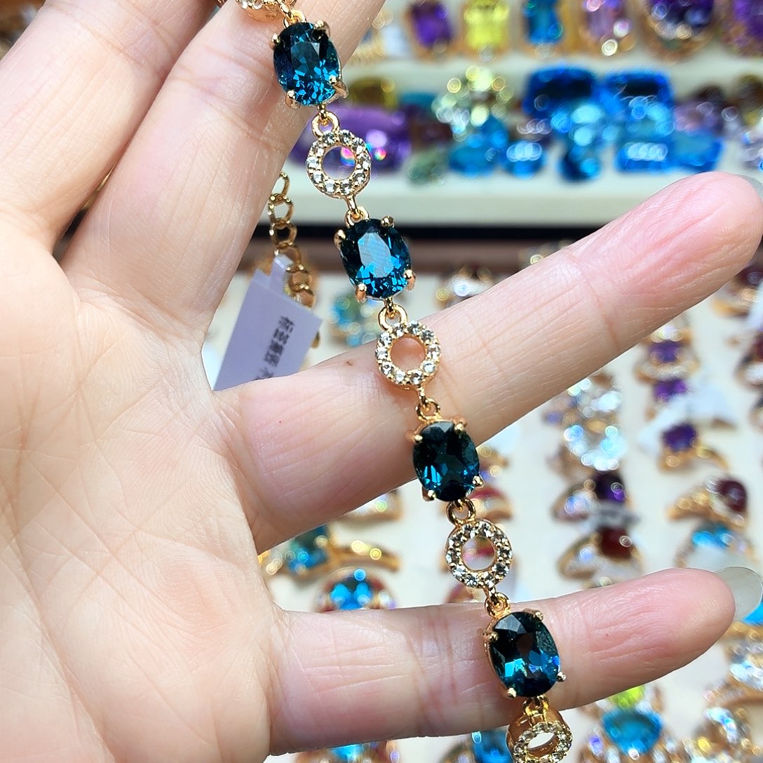 .***.手链托帕石银S925镶嵌手链