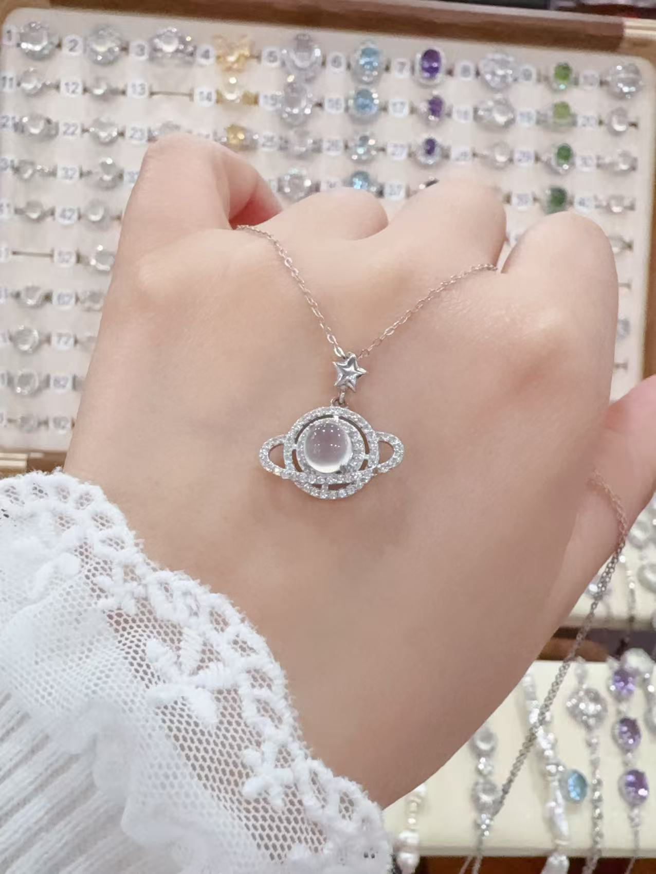 西太后 星球吊坠 岫玉白冰s925银镶嵌