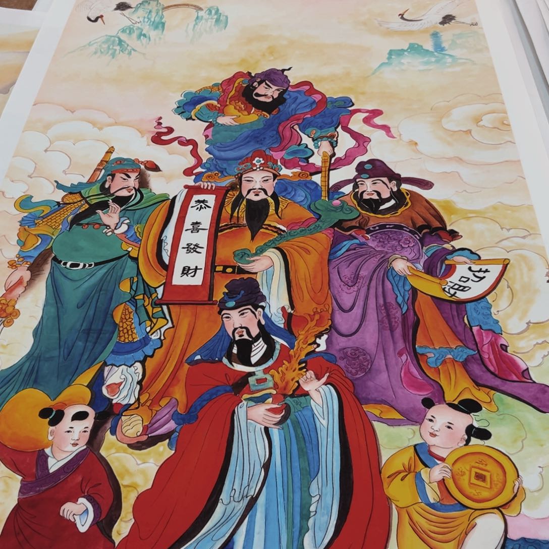 国画李*旋秦老师五路财神作品