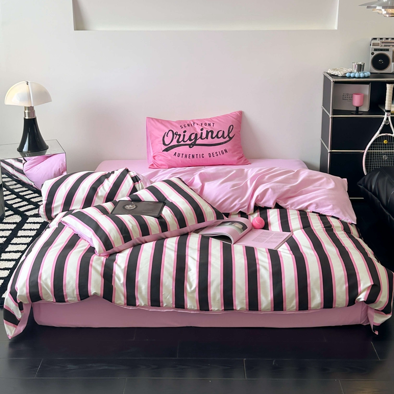 新款条纹ins纯棉高端床品四件套