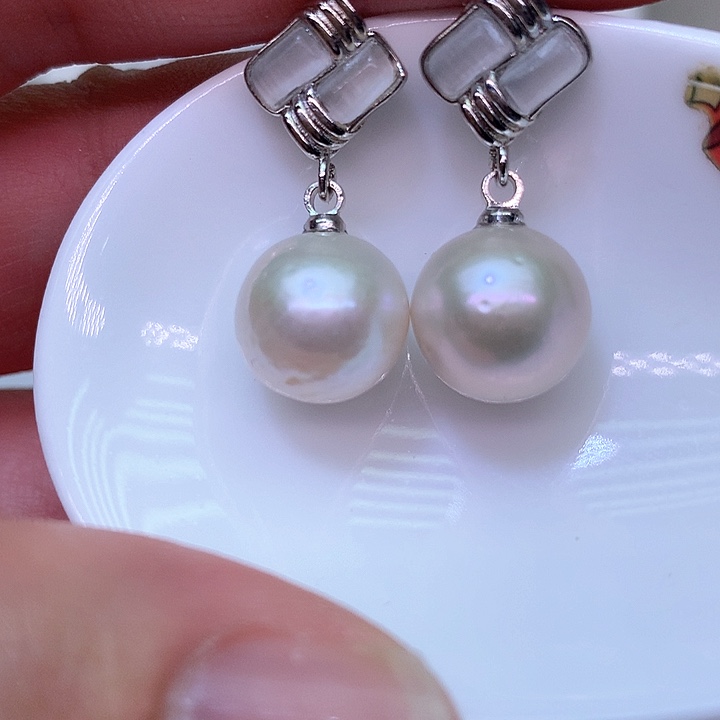 银S925镶嵌耳饰淡水珍珠