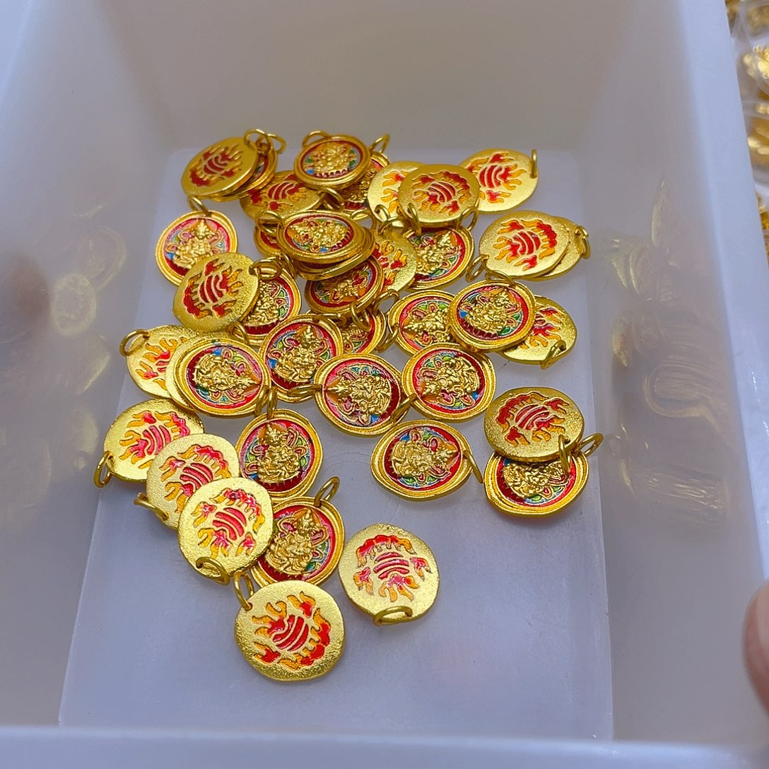 锆石铜合金珐琅彩黄财神1个