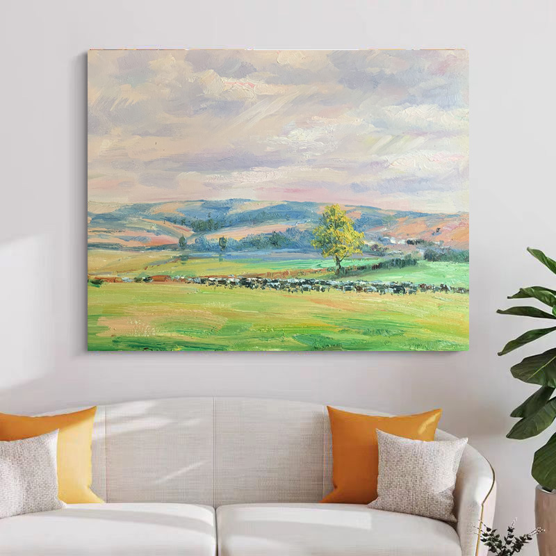 《牧原秋光》50*60含内框，刘春建手绘油画装饰画，客厅背景墙挂画
