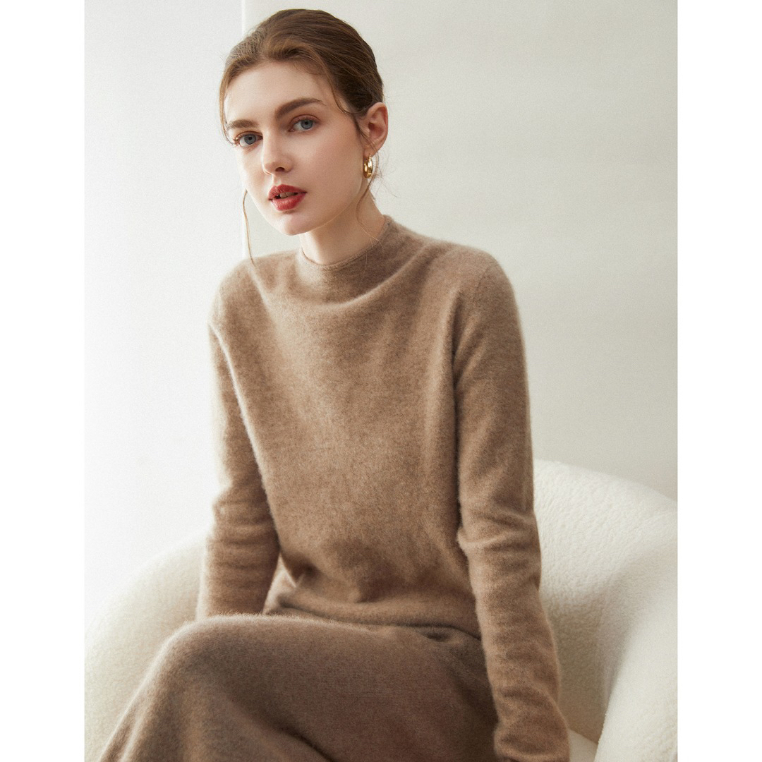 半高领纯山羊绒卷边保暖软糯简约针织打底衫女