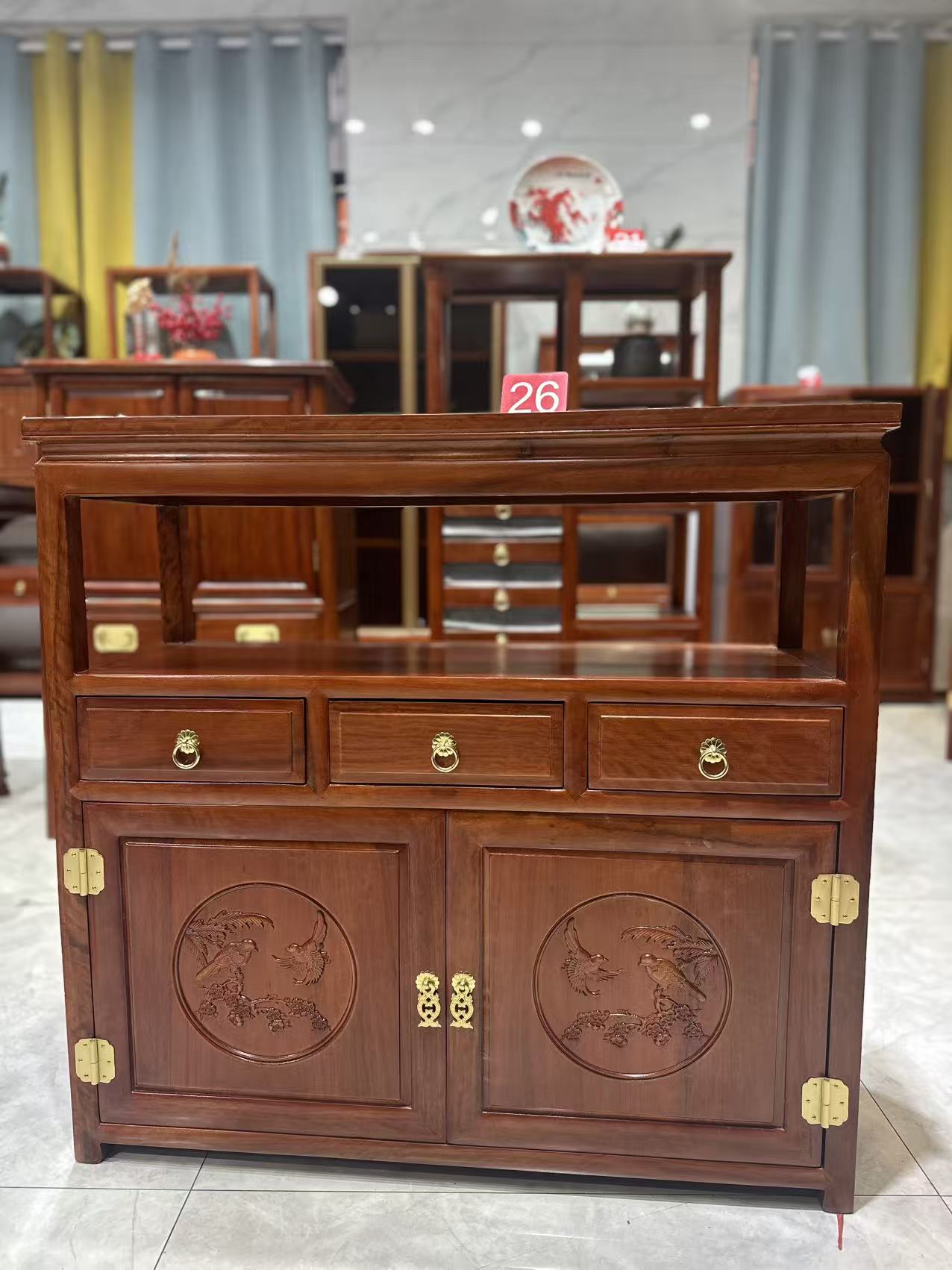 花梨木多功能茶水柜餐边柜中式实木收纳储物柜尺寸86*32*82cm
