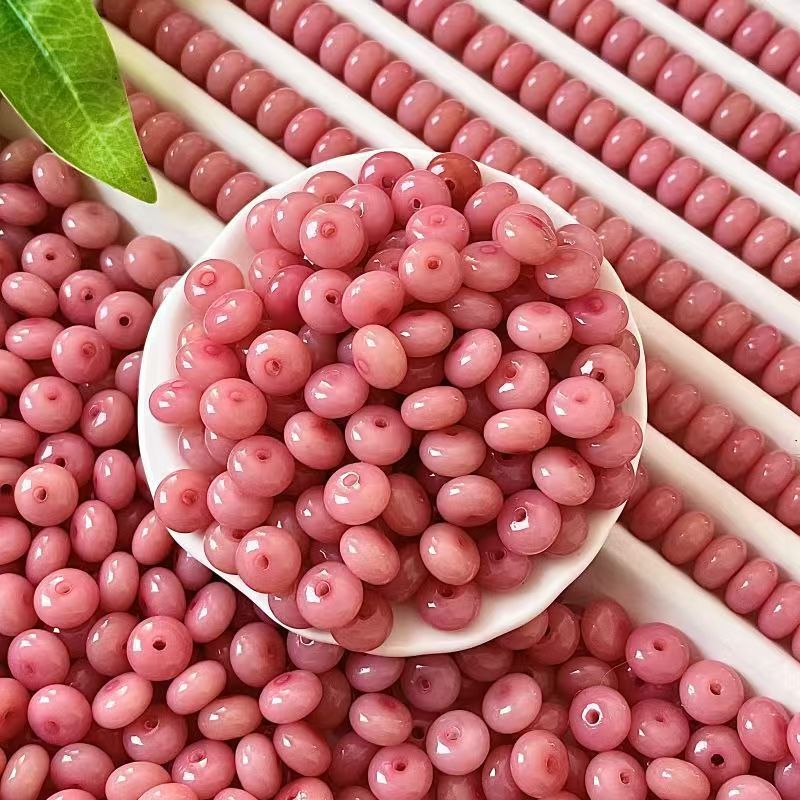 非金属木质手链 6X8天然算盘珠蜜桃粉