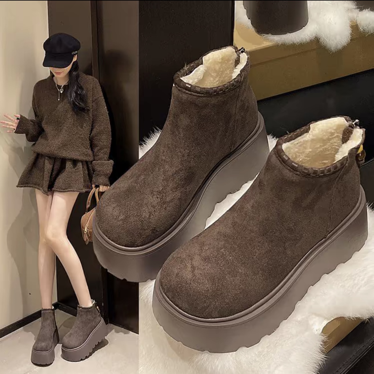 2025冬季新款上新女鞋增高厚底勃肯短靴雪地靴加绒百搭时尚