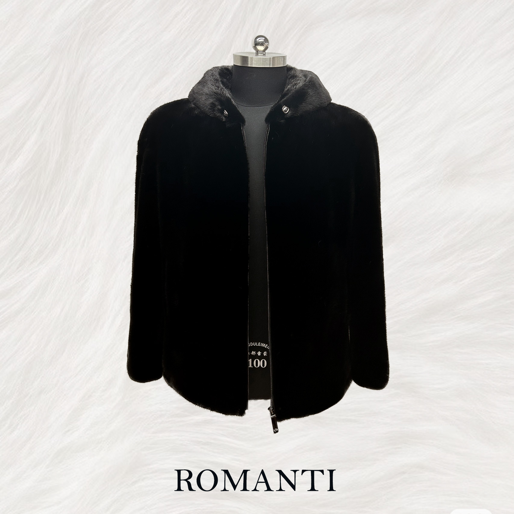 罗漫迪男装水貂 宝嘉美黑色倒毛连帽 休闲 时尚 冬季 简约 保暖