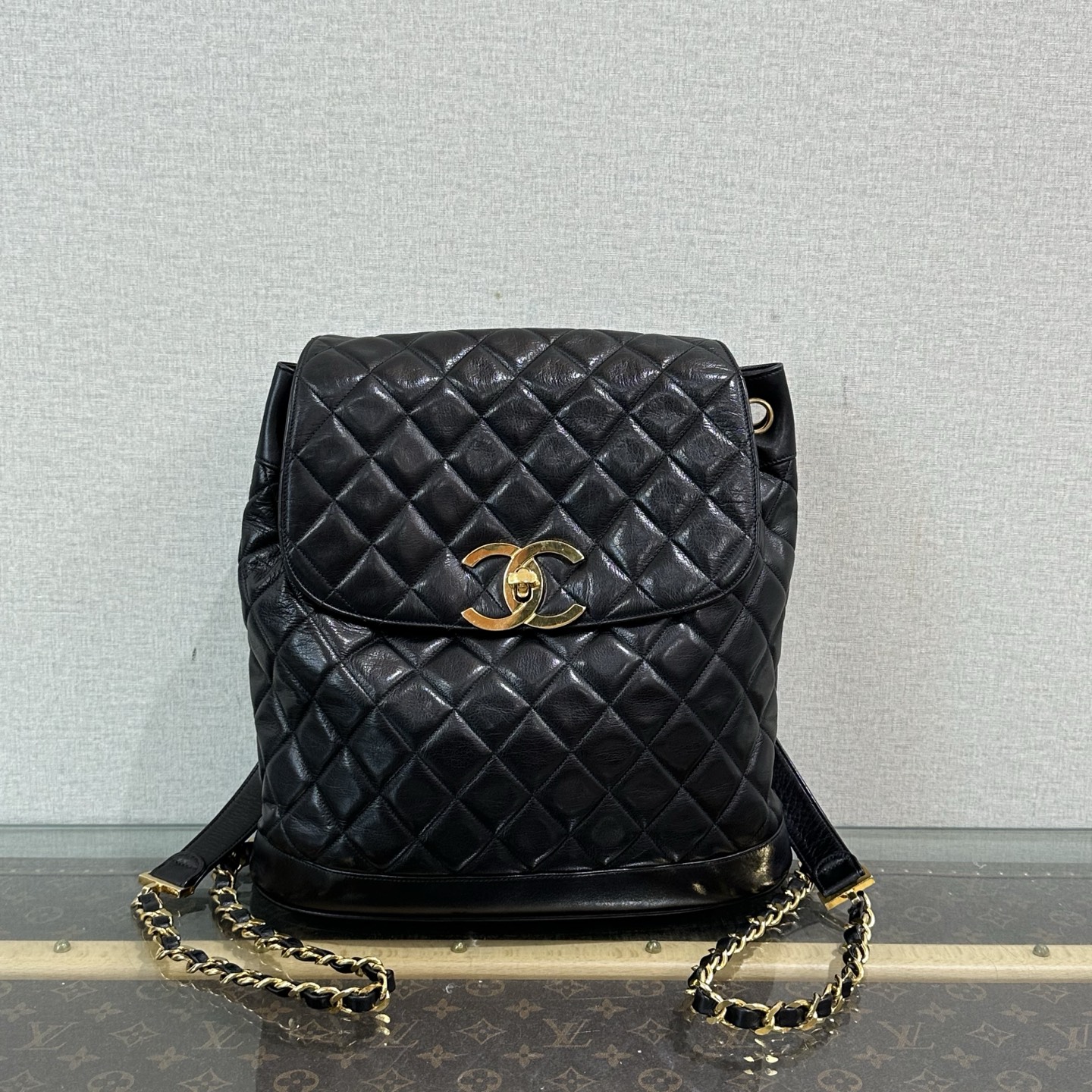 95新 Chanel/香奈儿 中古黑金贝嫂双肩背包 21592