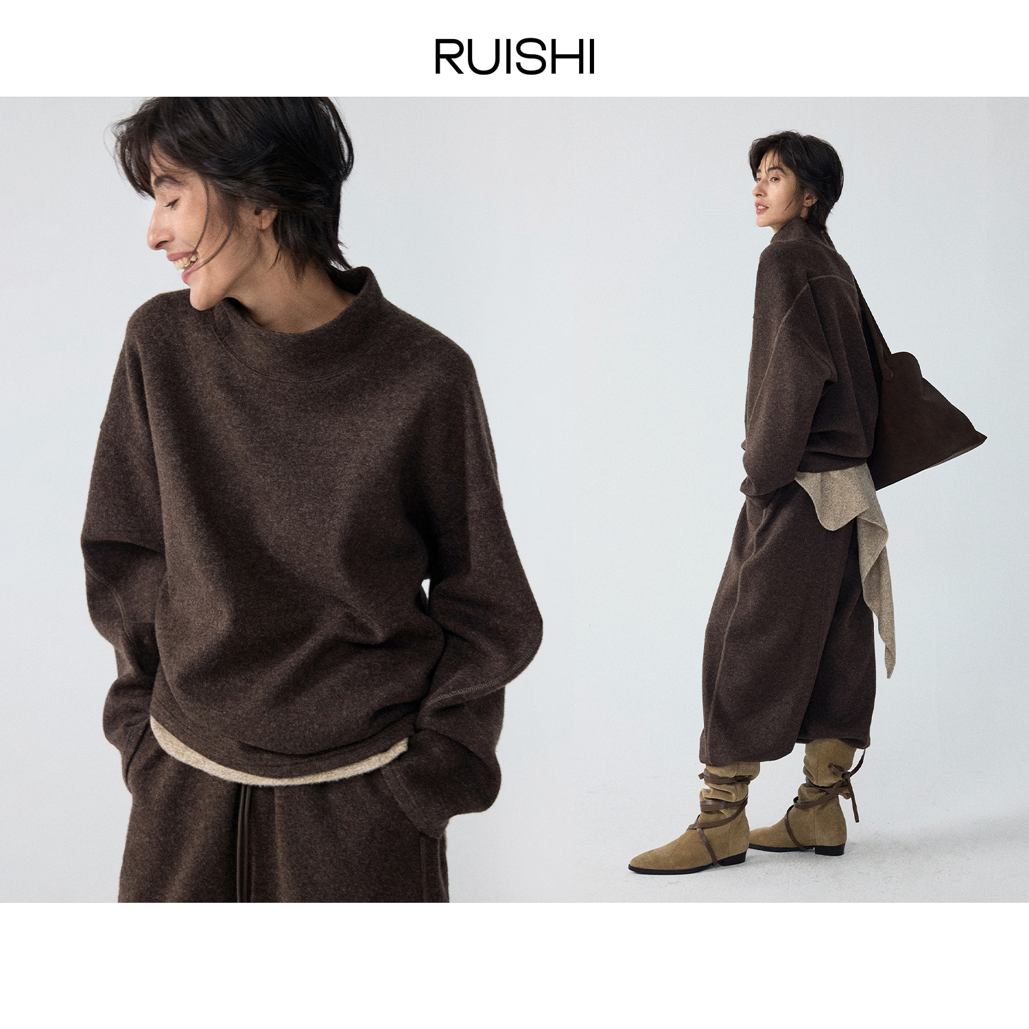 RUISHI芮时“淡人胶囊套装”羊毛混纺卫衣/半裙/裤子/连衣裙女冬