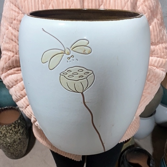 紫砂花盆口24高30，瑕疵，蜻蜓