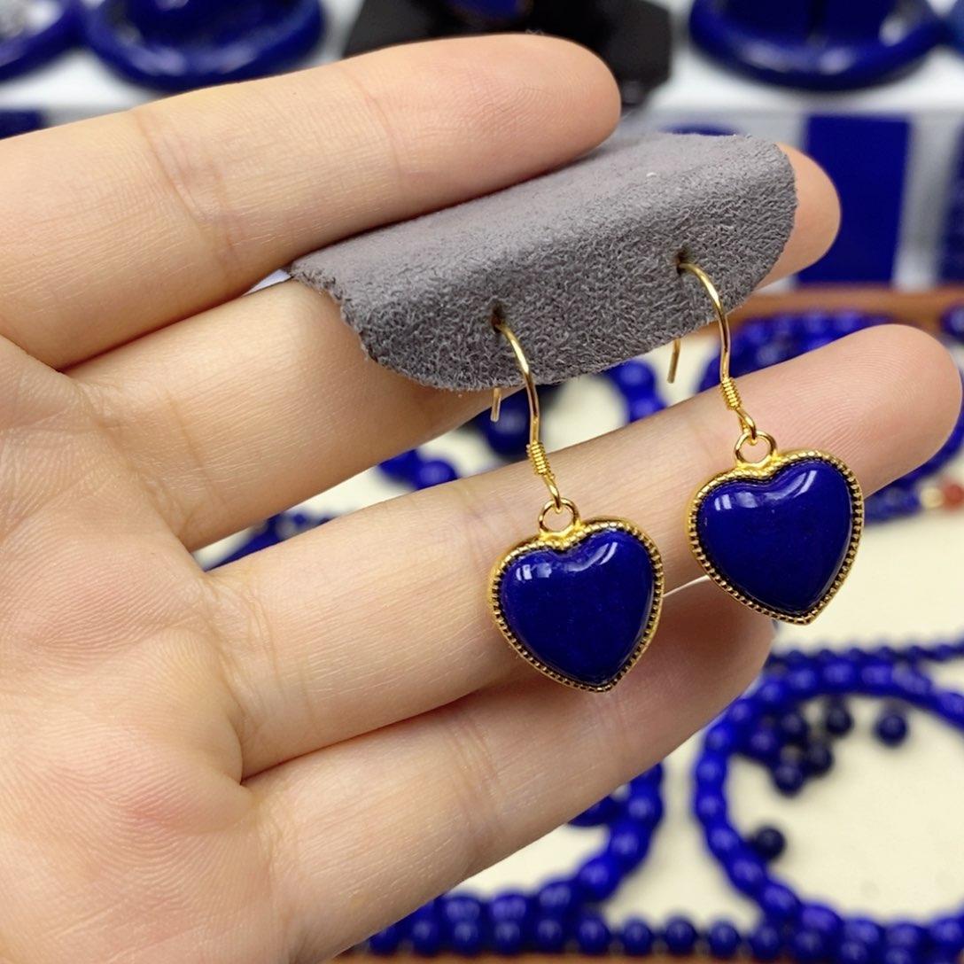 青金石耳饰银S925镀金镶嵌